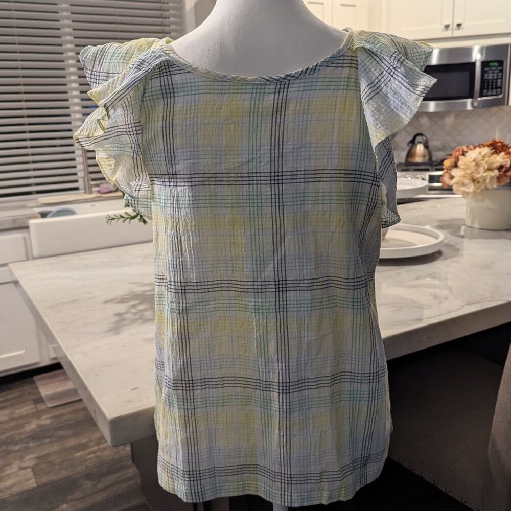 #302 Plaid Ruffle Sleeve Women's Top - Multicolor - Loft - Size S